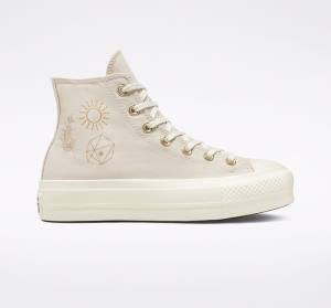 Converse Chuck Taylor All Star Lift Platform Golden Elements High Tops Shoes Brown / Light Gold | CV-284AYO