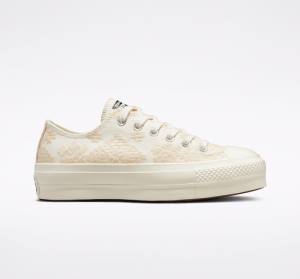 Converse Chuck Taylor All Star Lift Platform Tonal Embroidery Low Tops Shoes White | CV-531ZIY