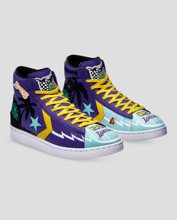 Converse Chinatown Market Pro Leather High Tops Shoes Blue Purple | CV-519OEF