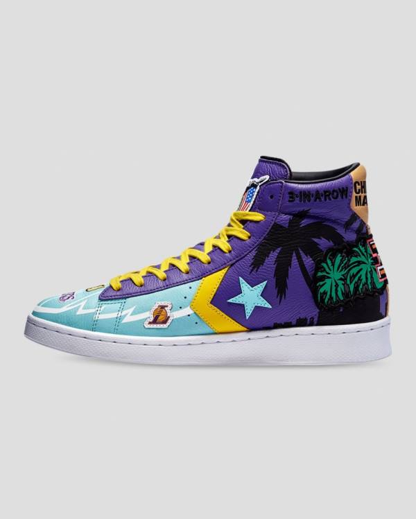 Converse Chinatown Market Pro Leather High Tops Shoes Blue Purple | CV-568WVJ