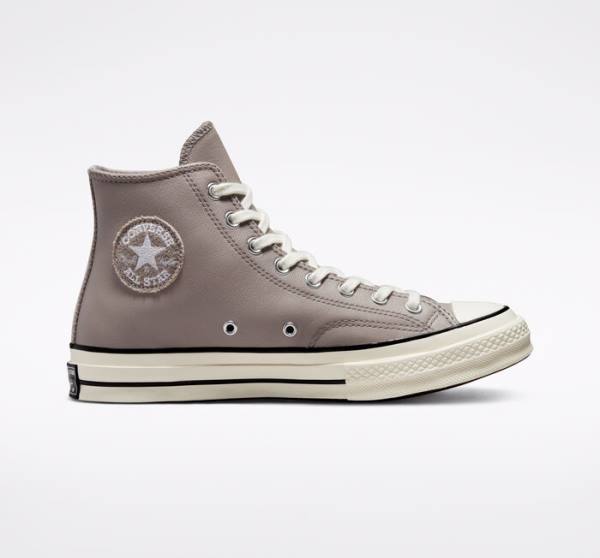 Converse Chuck 70 Crafted Leather High Tops Shoes Grey / Black | CV-142XOQ