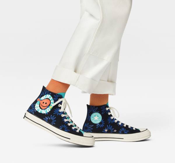 Converse Chuck 70 Sunny Floral High Tops Shoes Black / Turquoise / Royal | CV-206TFR