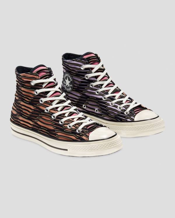 Converse Chuck 70 Wavy Knit High Tops Shoes Orange Black Purple | CV-546KVZ