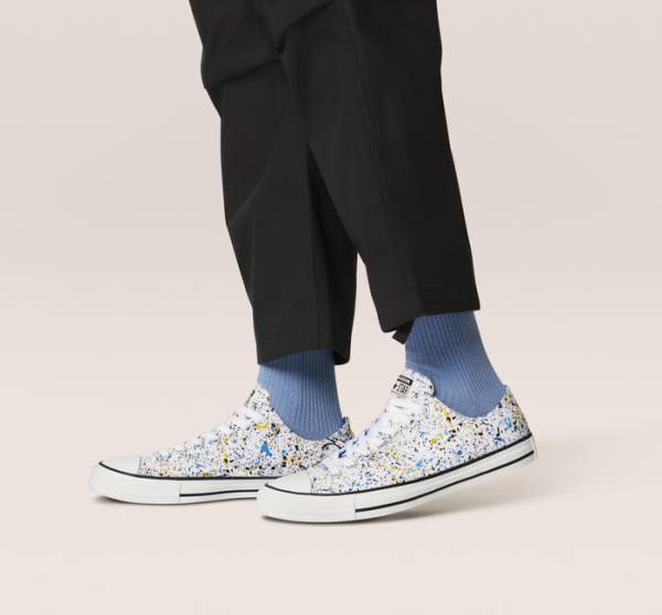 Converse Chuck Taylor All Star Archive Paint Splatter Low Tops Shoes White / Blue | CV-048QJV