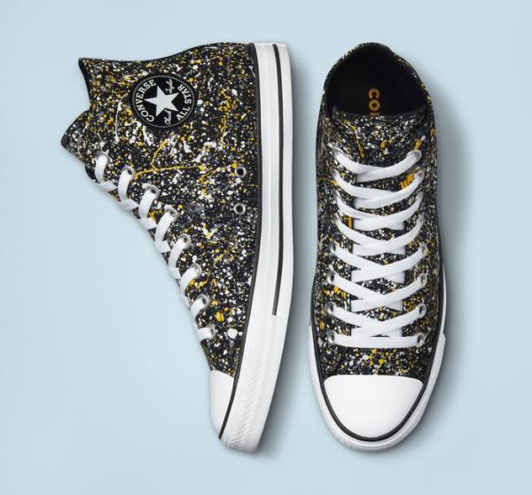 Converse Chuck Taylor All Star Archive Paint Splatter High Tops Shoes Black / White | CV-187GUB