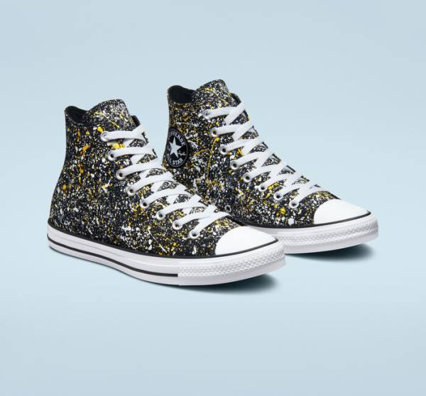 Converse Chuck Taylor All Star Archive Paint Splatter High Tops Shoes Black / White | CV-187GUB