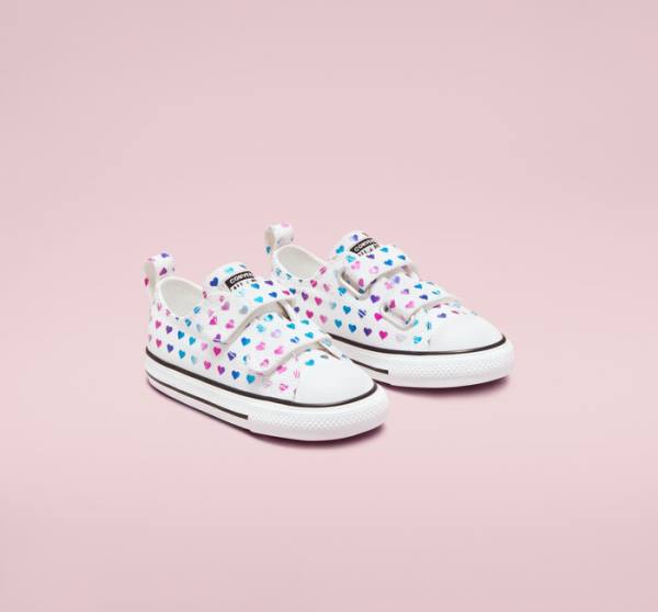 Converse Chuck Taylor All Star Easy-On Foil Hearts Low Tops Shoes White / Black / Pink | CV-035DPZ