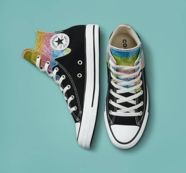 Converse Chuck Taylor All Star Glitter Drip High Tops Shoes Black / Beige White | CV-654JFQ