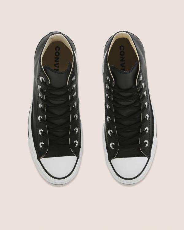 Converse Chuck Taylor All Star Lift Clean Leather High Tops Shoes Black | CV-673GBI