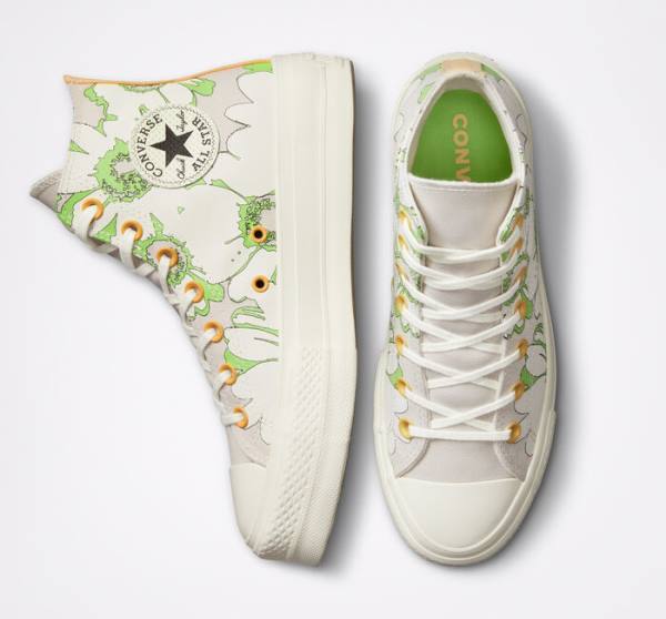 Converse Chuck Taylor All Star Lift Platform Crafted Florals High Tops Shoes Brown / Light Green | CV-109SEZ