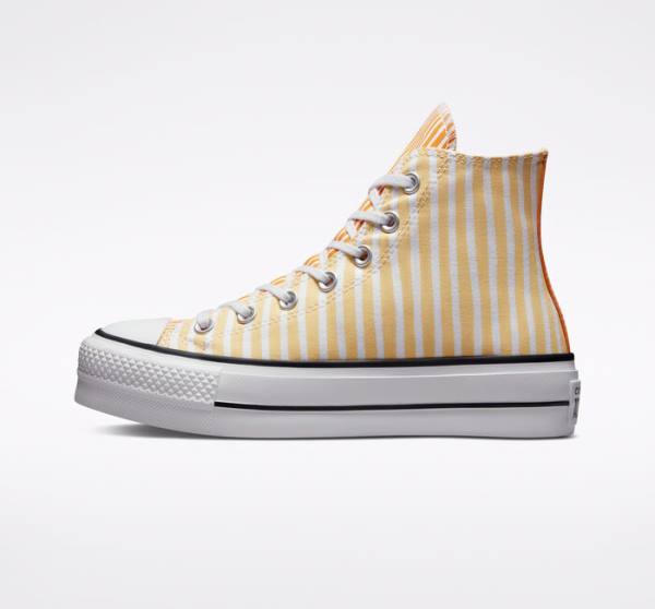 Converse Chuck Taylor All Star Lift Platform Stripes High Tops Shoes White / Mango / Deep Yellow | CV-132JAZ