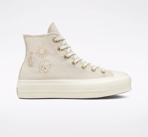 Converse Chuck Taylor All Star Lift Platform Golden Elements High Tops Shoes Brown / Light Gold | CV-241ARE