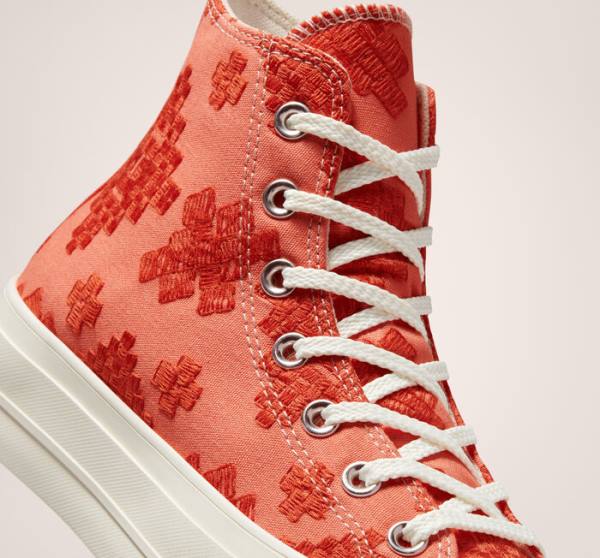 Converse Chuck Taylor All Star Lift Platform Tonal Embroidery High Tops Shoes Orange | CV-572BHL