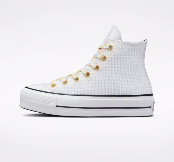 Converse Chuck Taylor All Star Lift Platform Splatter High Tops Shoes White / White | CV-648YWZ