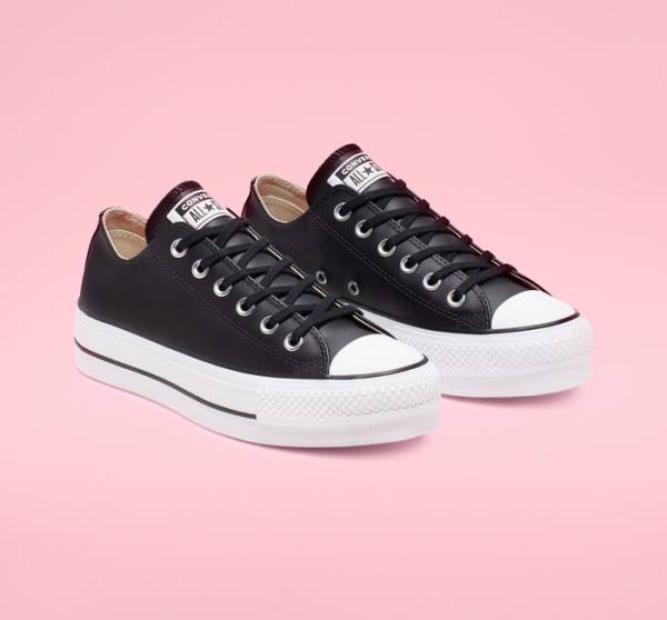 Converse Chuck Taylor All Star Lift Platform Leather Low Tops Shoes Black / White | CV-749RHS