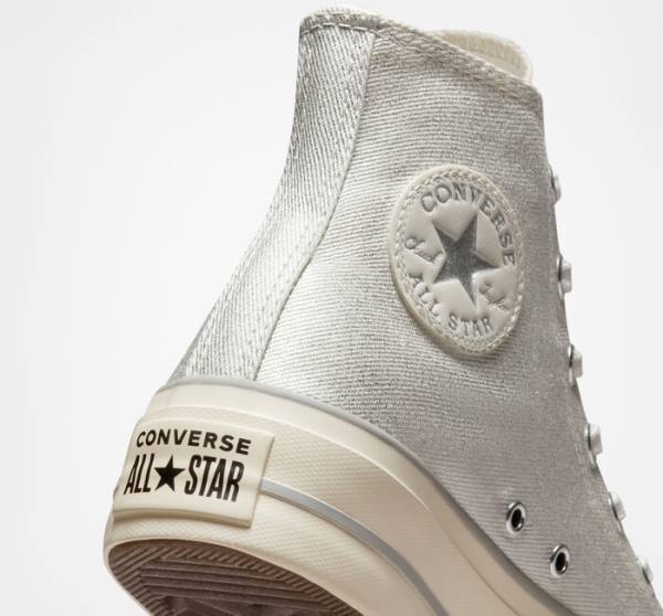 Converse Chuck Taylor All Star Lift Platform Metallic Twill High Tops Shoes Silver / Silver | CV-752AHK