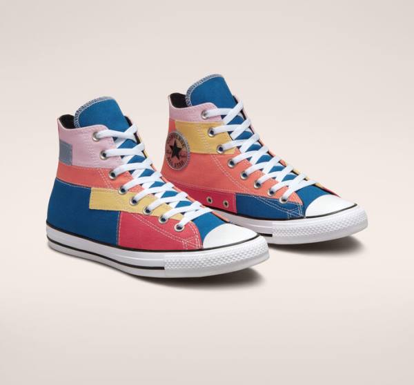 Converse Chuck Taylor All Star Patchwork High Tops Shoes Blue / Pink | CV-452YVN