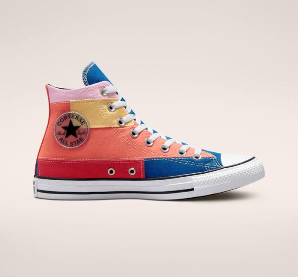 Converse Chuck Taylor All Star Patchwork High Tops Shoes Blue / Pink | CV-452YVN