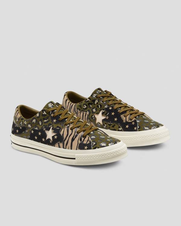 Converse One Star Archive Print Mix Low Tops Shoes Olive Leopard | CV-172ARJ