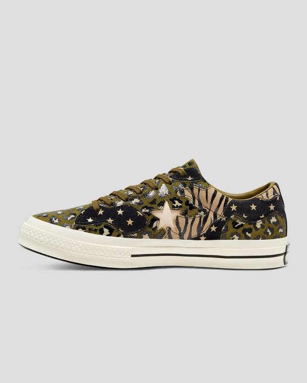 Converse One Star Archive Print Mix Low Tops Shoes Olive Leopard | CV-271NEK